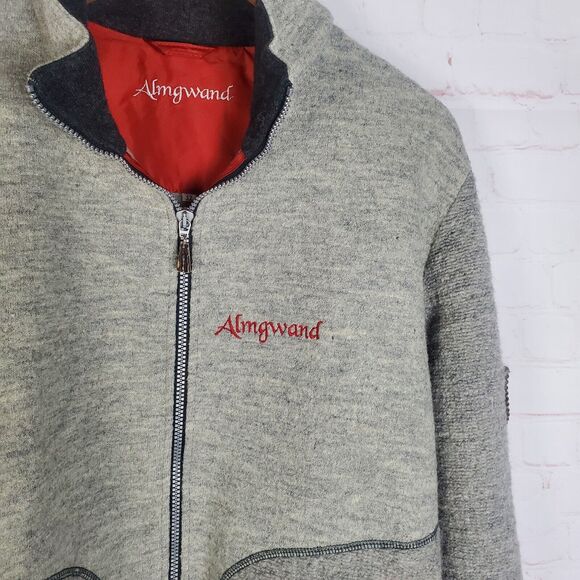 Almgwand Full Zip 100% Wool Jacket Mens GER 52 US L/XL Gray Elbow Patches READ - Picture 8 of 16